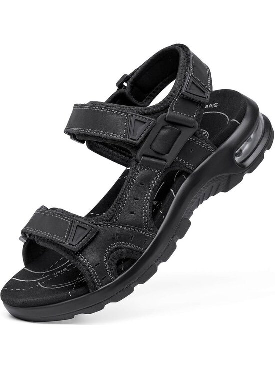 Men All Black Arch Support Outdoor Non Slip Athletic Durable Hiking Sandal Shoes main image 6